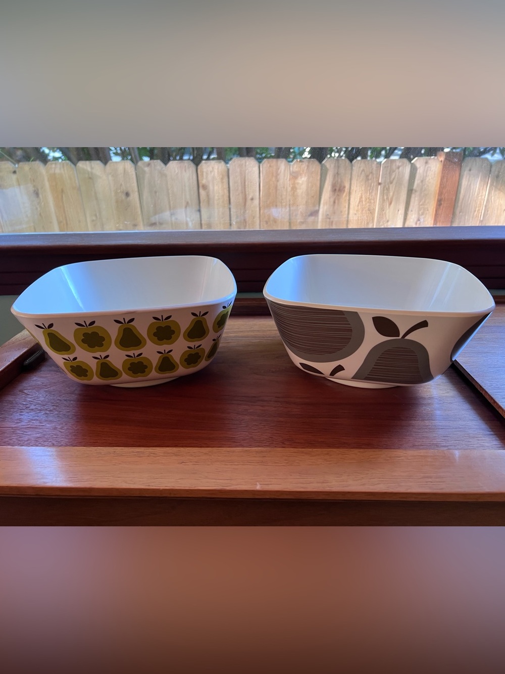 Pair of Orla Kiely for Target Melamine Bowls with Pear and Apple Pear Patters.